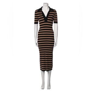 NWT Caroline Constas Black and Tan Striped Midi Dress
